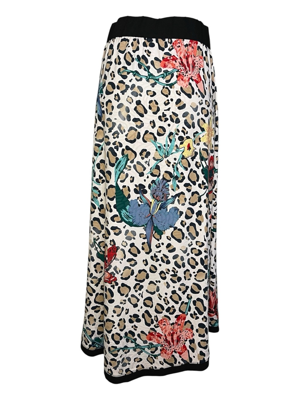 Soft Surroundings Skirt S Floral Leopard Print Asymmetrical Midi White Flowy - Picture 4 of 9